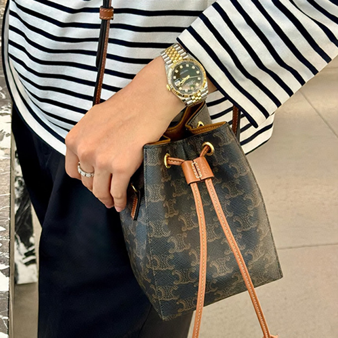 celine triomphe canvas mini drawstring bucket bag